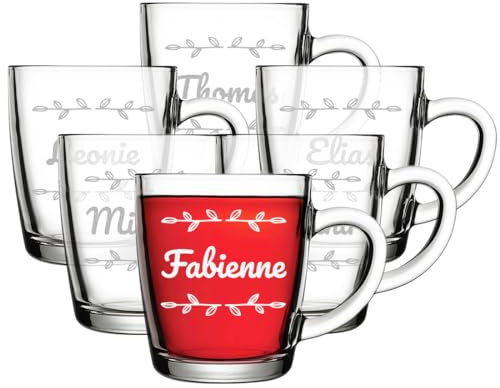 polar-effekt Tee Trinkgläser 340 ml 6 Stück mit personalisierter Gravur - Kaffee- und Teetasse mit Namen - spülmaschinenfestes Wasserglas - BPA-Frei