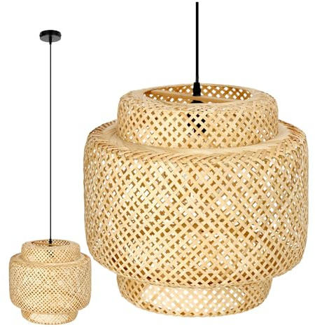 ekobi Hängelampe Rattan-Pendelleuchte im Boho-Stil E27 Bambus Wohnzimmer Pendelleuchte Rattan Esstisch Esszimmer Lampe Hängeleuchte Farbe: Natur (BONN)