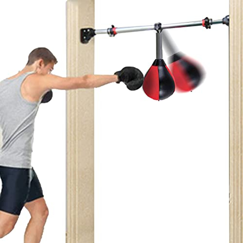 Türrahmen-Speedbag, Türrahmen-Boxsack, Leder-Boxreflexsack mit verstellbarem Ständer, Feder, aufblasbarem Ball, für das Training im Heim-Fitnessstudio (Farbe: Rot + Schwarz, Größe: 22 cm (8,6 Zoll))