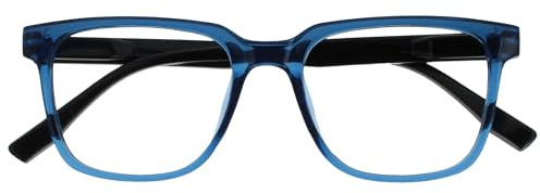 OPULIZE LEO Lesebrille - Großes Rechteckiges Gestell - Blau - Schwarze Bügel - Herren Damen - Federscharniere - R55-3 - +3.50