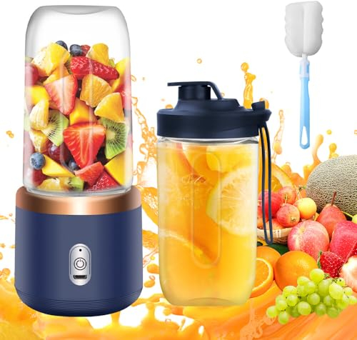 Batidora de Vaso Portatil, TGKYK 400ML Mini Licuadora Portatil con Vasos, Cepillos y 6 Cuchillas, Cargador USB Batidora Portatil Batidos para la Preparación de Batidos, Zumos, Smoothies