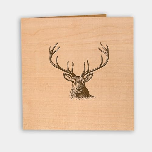 Holzgrusskarten.at Original Holzgrusskarte – Geburtstagskarte Jäger, Jägerin, Förster - Hirschkopf – einzigartige Grußkarte, Glückwunschkarte Jäger, Gratulation, Geschenkideen für Jäger