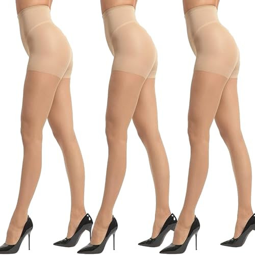 SSKHE Set di 3 Collant Donna, Taglia Unica, Beige, Trasparenti, Resistenti ed Estensibili, Adatti per Donne Fino a 110 Libbre
