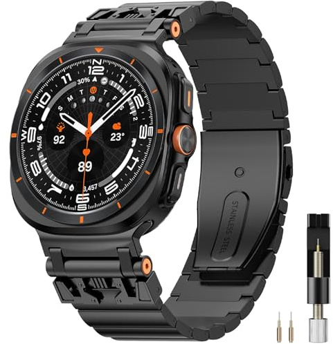 Miimall Ersatzband Kompatibel mit Samsung Galaxy Watch7 Ultra (2024) Armband,22MM Keine Lücke Bamboo Armour Edelstahl-Ersatzarmband für Galaxy Watch Ultra 47MM, Herren Verstellbares Band, Schwarz