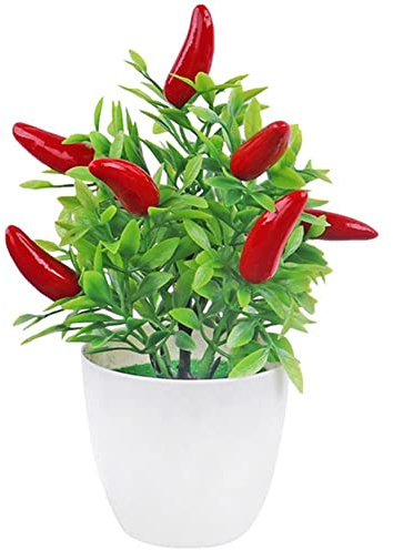 Fituenly Künstlicher Chili-Baum-Bonsai, Künstliches Gemüse Im Topf, Für Zuhause, Büro, Garten, Schreibtisch, Party, Dekoration, Tischdekoration