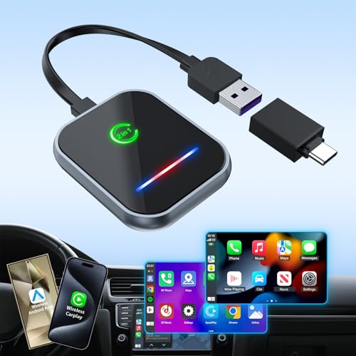 CarPlay Adapter for iPhone Apple - Wireless Adapter for Android Auto, Stable Fast Connection for Factory Wired CarPlay Dongle Cars, Auto Connect, Plug and Play
