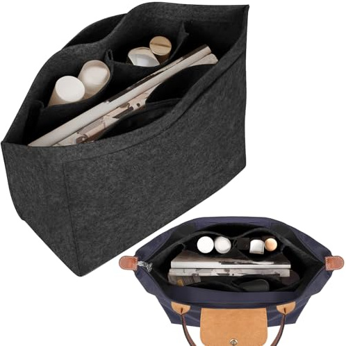 Tonsunul Taschen Organizer Shopper Dunkelgrau L - Handtaschen Innentasche für Shopper - Filz Taschenorganizer mit Mehreren Fächern - Geschenke für Frauen