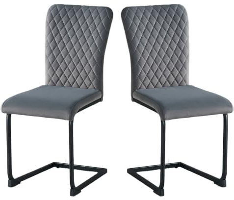 JYMTOM Freischwinger Schwingstuhl Esszimmerstuhl 2er Set mit Samt-Bezug und hoher Rücklehne, Metallgestell, Polsterstuhl für Wohnzimmer Konferenzraum und Esszimmer (2, Grau)