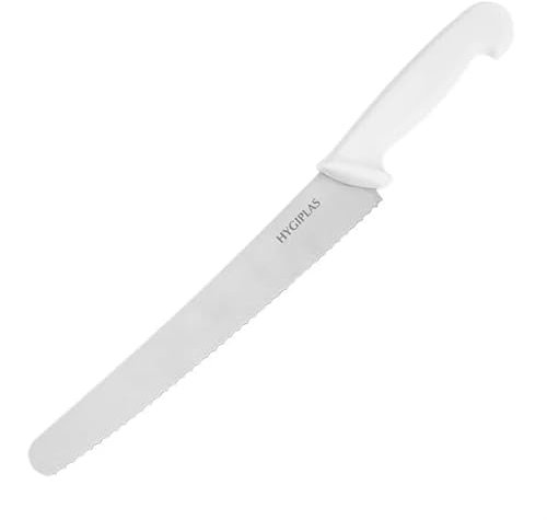 Hygiplas Serrated Pastry Knife White 25.4cm - Strong and Durable Stainless Steel Blade Kitchen Knife for Dairy FX127