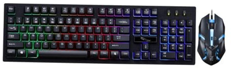 Clavier et Souris USB Gaming Lumineux 104 Touches Noir | Pack 1 Set, Plastique Résistant à L’usure, Design sans Conflit, Usage Bureau et Maison