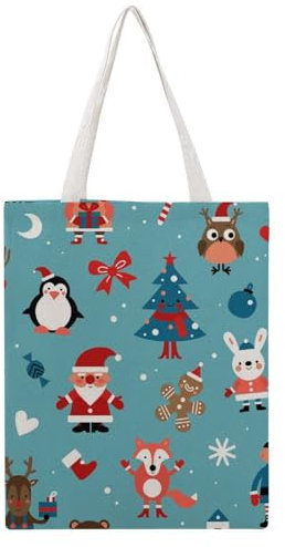 VYJLOO Deer Peguin Canvas Tote Bag For Women Reusable Grocery Bag Shopping Handbag Shoulder Bag 38×46cm