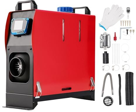 QWBDNMQP 8KW 24V Diesel Luftheizung All-in-One Dieselheizung Standheizung mit LCD-Schalter & Fernbedienung Fahrzeugheizung Standheizung Diesel mit Konstanttemperatur-Timing (Rot)