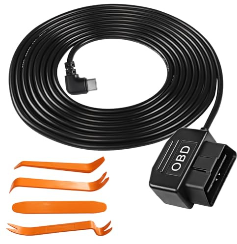 NewZC Cavo Alimentazione Obd2 per Dashcam Type C con Interruttore Button ACC Modalità /24 Ore Monitoraggio/Protezione da Bassa Tensione - 3.5 M Cablaggio Hardwire Kit di Tipo C per Dashcam Gps Radar