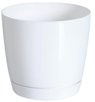 DIKEL Blumentopf ⌀ 28 cm, Höhe 26 cm | Blumenkübel aus Kunststoff mit glänzender Oberfläche | Übertopf im modernen minimalistischen Stil für eine stilvolle Einrichtung | Weiß