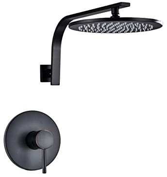 Shower Mixer Klassische Dusche, verdecktes Duscharmatur-Set, Wandmontage, Messing-Duschkombinationsset mit Wasserfall-Regenduschkopf, Schwarz-Bronze-Finish, 12 Zoll Mixer Shower