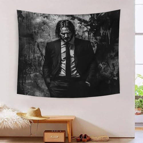SUFFERBOW 3D John Wick Print Wall Blanket Home Decoration Bettwäsche Poster Wall Art Tapestry Wandteppich Hanging Tapestry Soft Polyester for Kids Boys Girls Bedroom Living Room 150cmx200cm