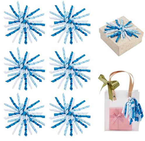 NBEADS 6 STK. Selbstklebende Gelockte Schleifen, Blau Gelockte Schleifen Selbstklebende Geschenkschleifen Gelockte Blumen Weihnachten Schleifen für Party Favors Dekoration, 10x17cm