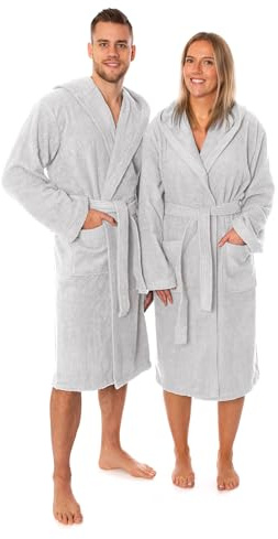 Lavea Elena Unisex Bademantel mit Kapuze – 100% gekämmte Baumwolle – luxuriös weich und super sanft – Perfekt für Damen und Herren – Für die Sauna, XL, Silber