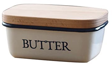 Beurrier avec couvercle en émail épais à sertir avec couvercle - Boîte à beurre - Boîte de rangement - Beurrier