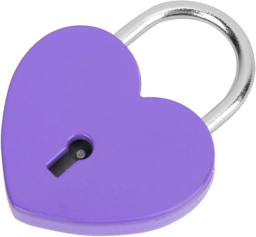 Lucchetto in metallo a forma di cuore viola, mini lucchetto in metallo a forma di cuore, con chiave, per gioielli, borse, armadietti, cassette delle lettere, lucchetti con chiave