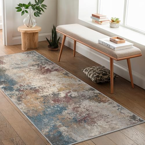GENIMO Washable Bedroom Runner Rug 80x150cm - Soft Short Pile Non-Slip Carpet, Durable, Easy Clean Rug for Hallway, Bedroom (Mixed Colors)