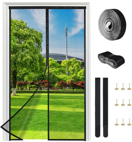 Fliegengitter Tür Magnet 100x210cm Glasfasernetz Fliegengitter Balkontür Insektenschutz ist Ideal für Balkontür, Kellertür und Terrassentür Kinderleichte Klebemontage Ohne Bohren,Reißfest