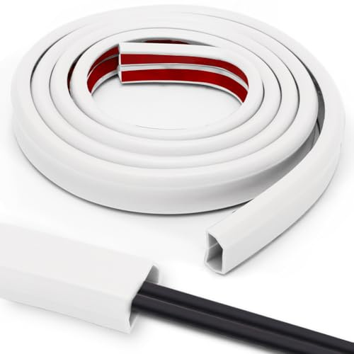 Goulotte Passe câble Sol PVC Flexible autocollante 2m 25 mm x 14 mm, Blanc | pour 2 à 4 câbles, cachez et protégez les câbles, pour bureau maison entrepôt école