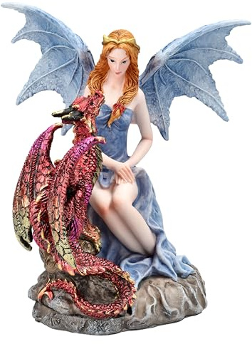 Figuren Shop GmbH Elfenfigur Eldrin mit Drache – Fantasy Dekofigur mit Flügeln 19 cm