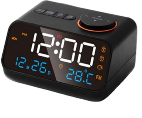 FM Radio LED Alarm Clock, Bedrooms Alarm Clock Radio, For Wake Up With Time Temp Humidity Display, 11.3X8.6X7.1CM(Black)