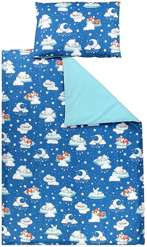 TupTam Kinder Bettwäsche Gemustert 2-Teilig Wendebettwäsche, Farbe: Schlafende Baby Tiere/Dunkelblau/Mint, Größe: 120x90 cm