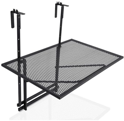 FANTASK Table Suspendue de Balcon Pliante en métal rectangulaire - Capacité de Charge : 20 kg - 60,5 x 40,5 cm - Noir