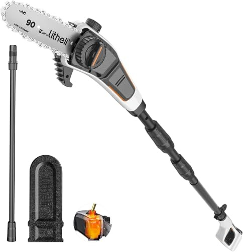 Litheli Hochentaster Akku (ohne akku), Astsäge Teleskop Akku zum Schneiden und Beschneiden von Ästen (8 m/s Kettengeschwindigkeit, 20 cm Schwertlänge, 140 ml autom. Kettenschmierung)