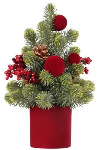 Small Christmas Tree, 12Inch Artificial Burgundy Velvet Ball Berry Mini Tabletop Christmas Decorations, for Home Party Thankgivings Xmas Indoor Decor.
