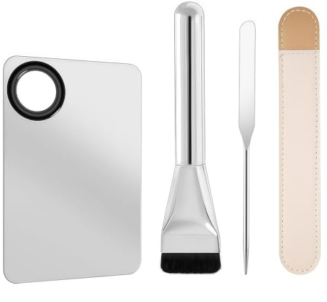 Xanthelle Make Up Palette, Farbpalette zum Mischen mit Foundation Brush und Scraper, 304 Edelstahl Make-Up-Set mit Lederetui