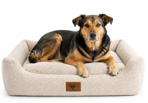 Odolplusz Hundebett XXL, Waschbar, Flauschig, 95x75cm, Grau, mit Erhöhten Rändern und Herausnehmbarem Kissen (Beige)