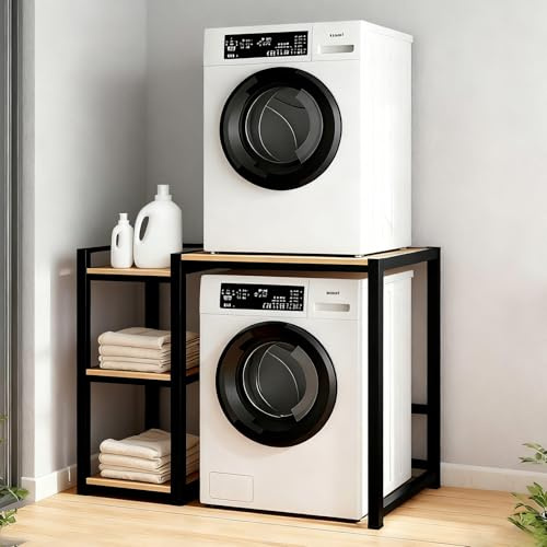 Estante para Lavadora, Estante de Almacenamiento para Gabinete de Lavadora con alfombrillas antideslizantes y silenciosas, para BañO, Lavandería, Balcón, Cocina(Black)