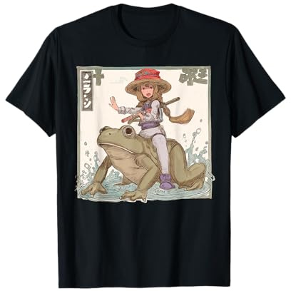 Camiseta Kawaii Anime Girl Riding Frog - Lindo Pastel de ensueño Camiseta