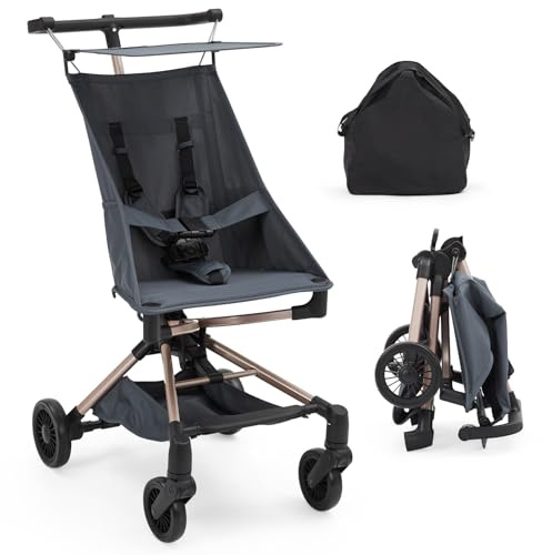 RBFGYIOP Passeggino leggero e compatto per bambini - Chiusura facile con una mano - Cappottina regolabile, cintura 3 punti, ruote multi-terreno, freno posteriore, ampio cestino portaoggetti - Colore
