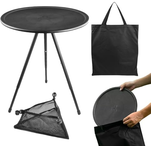 Table d'extérieur pliante - Table pliante de camping ronde | Bureau pliable portable avec hauteur réglable pour cuisiner, barbecue, pique-nique, plage, voyage, jardin cour