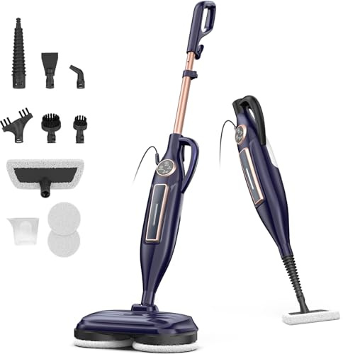 Nettoyeur Vapeur, Balai Vapeur Nettoyeur avec Tampons Rotatifs 7 en 1, Chauffe rapide en 18 secondes, 1200W
