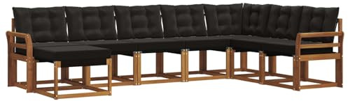 Qnhdfrt Set di mobili da giardino 8 pezzi in legno di acacia, divano modulare da esterno con textilene, set di mobili lounge per giardino e terrazza, colore naturale e nero, gruppo sedute