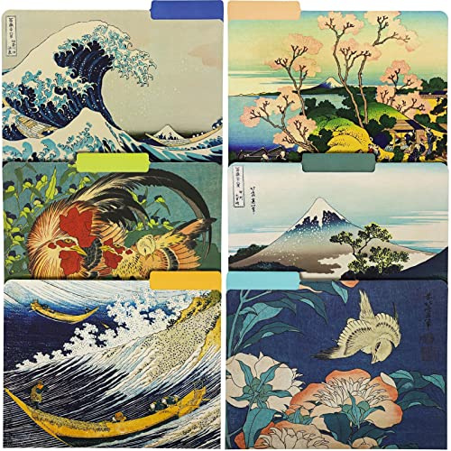 The Gifted Stationery 12 Pack Hokusai Floral File Folders, Decorative 1/3 Cut Tab, Letter-Size Holders for Home Office in 6 Patterned Designs - Decorative File Folders