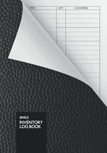 Simple Inventory Log Book: 110 Pages | DIN A5 | Simple Inventory Tracker | Black Leather Look | Durable Softcover
