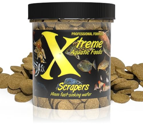 Xtreme Scrapers Wafers - Premium 14mm Fast-Sinking Fish Food – Nutrient & Cellulose Rich Ideal for Nocturnal Feeders, Catfish, Plecostomus Species, and Loaches – USA Farm Grown (2oz)