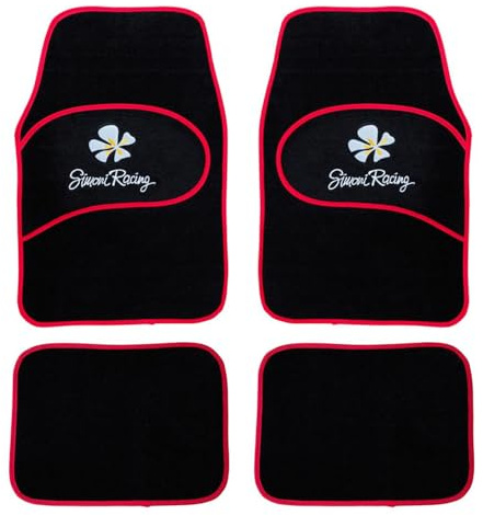 Simoni Racing TSRD/UR Daisy Tappetini Universali per Auto, Set 4 pezzi, Moquette Nera, Bordo Rosso