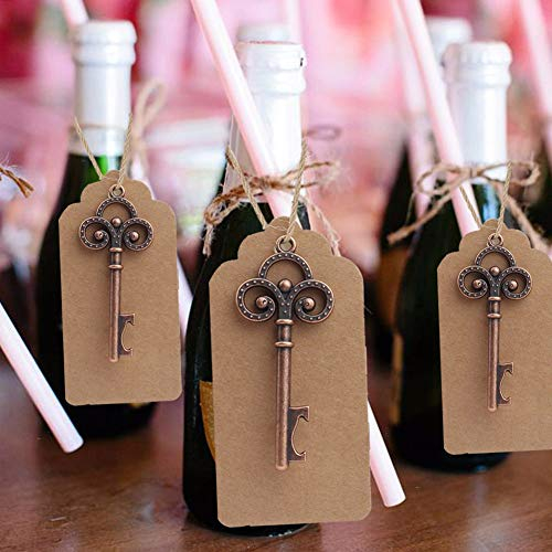 100Pack Key Bottle Opener Vintage with Tag Cards Wedding Favour Guests Skeleton Beer Openers for Party Rustic Decoration