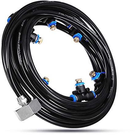 TOPWA Nebelkühlungssystem tragbar, für den Außenbereich, Ventilator, Wasserkühlung, Terrassen-Gartenspray für Terrasse, Garten, Regenschirme, Gewächshaus, Trampolin, 8 m