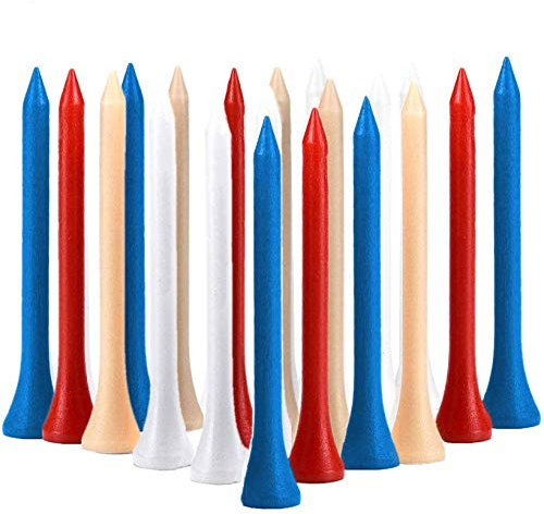 FINGER TEN Golf Tees Holz Tee 70 mm und 83 mm Wert Set 100 Count Professional Natürliches Hartholz Farbe Blau Weiß Rot Natürlich (Gemischt, 100mm（4 Zoll）)
