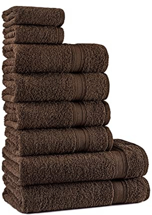 Tuiste Handtücher Set Braun Schokoladenbraun |%100 Baumwolle Handtuch Set 8 Teilig | 2X Badetücher (70x140), 4X Handtücher (50x90), 2X Gästetücher (30x50) | Weich und Saugstark | Farbe : Dunklebraun