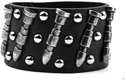MILAKOO Lederarmband Breit Nieten Armband Patronen Armreif Verstellbar Druckknopf schwarz
